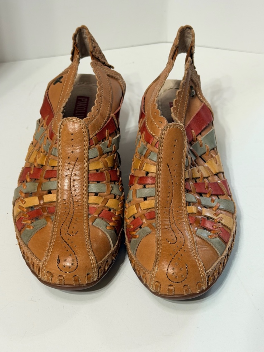 PIKOLINOS Multicolor Woven Leather Slingback Mules